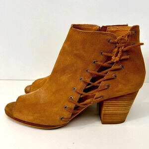 LUCKY BRAND Hartlee Peep Toe Side Lace Up Booties, 10 Ankle Boots, NEW